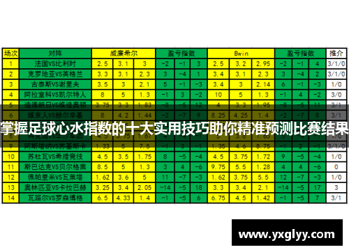 掌握足球心水指数的十大实用技巧助你精准预测比赛结果